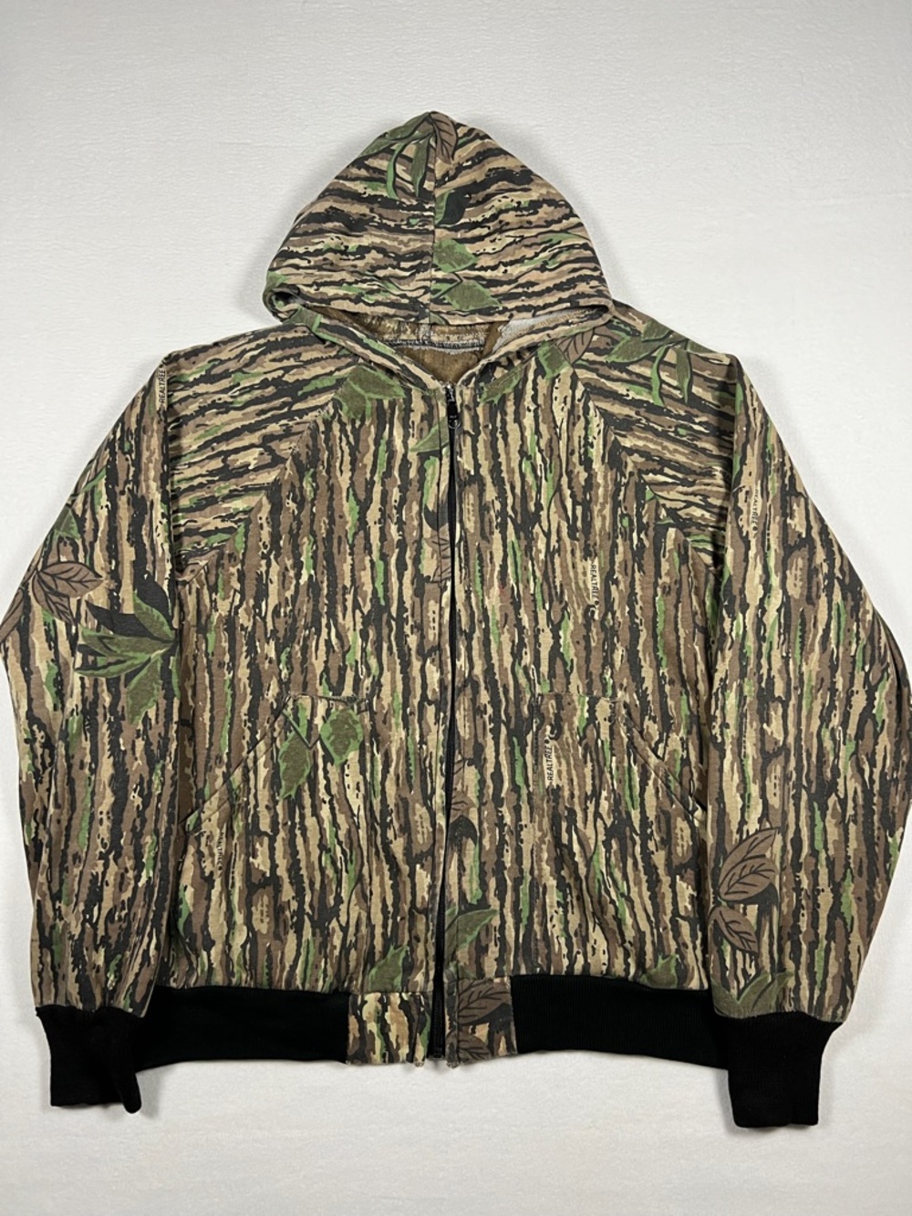 Vintage Realtree Camo Trail Crest Hunting Sweater Full Zip Hooded Mens Size M